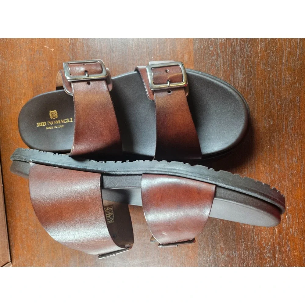 Bruno Magli Men's Sandals Erasmo Buckle Rustic Brown Genuine‎ Leather 13 M